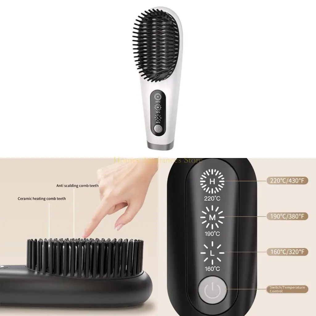 

Беспроводная щетка для выпрямления волос, керамическая миниатюрная железная расческа на плоской подошве с 3-мя настройками нагрева для быстрой укладки в путешествии