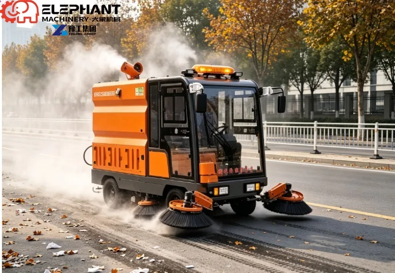 Battery Powered Enclosed Cabin Ride‑on Sweeper Multi Side Brushes For Industrial Park Outdoor Sweeping