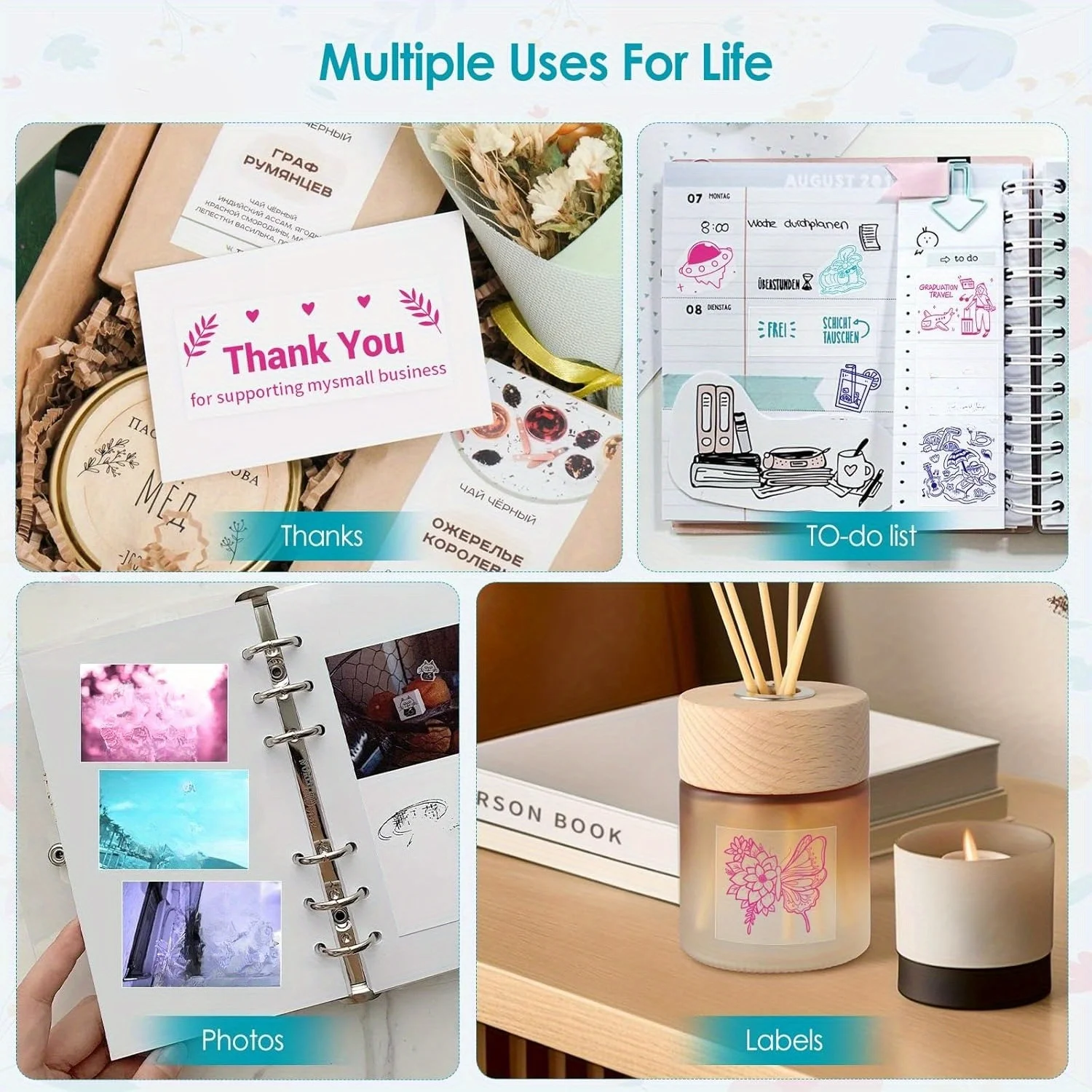 ملصقات حرارية شفافة مقاس 57 مم - أزرق/وردي/أخضر/أسود، تناسب C9/C19/C15/A8C/A35، صور/ملاحظات/مذكرة/ملصقات هدايا عيد الميلاد #2