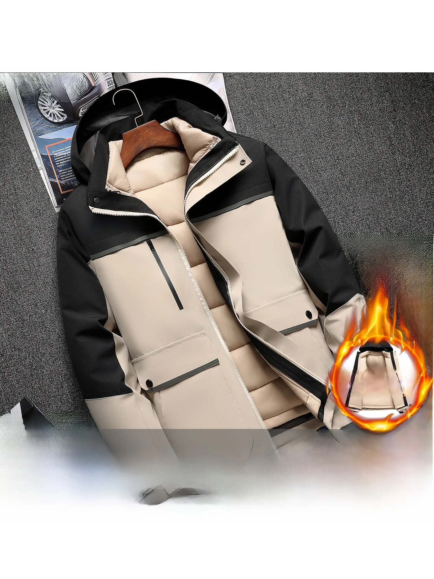

Thiened Detachable Cotton Jaet Workwear Winter Coat Men's Warm Windproof Polyester Fiber Stand Fit Casual Sle