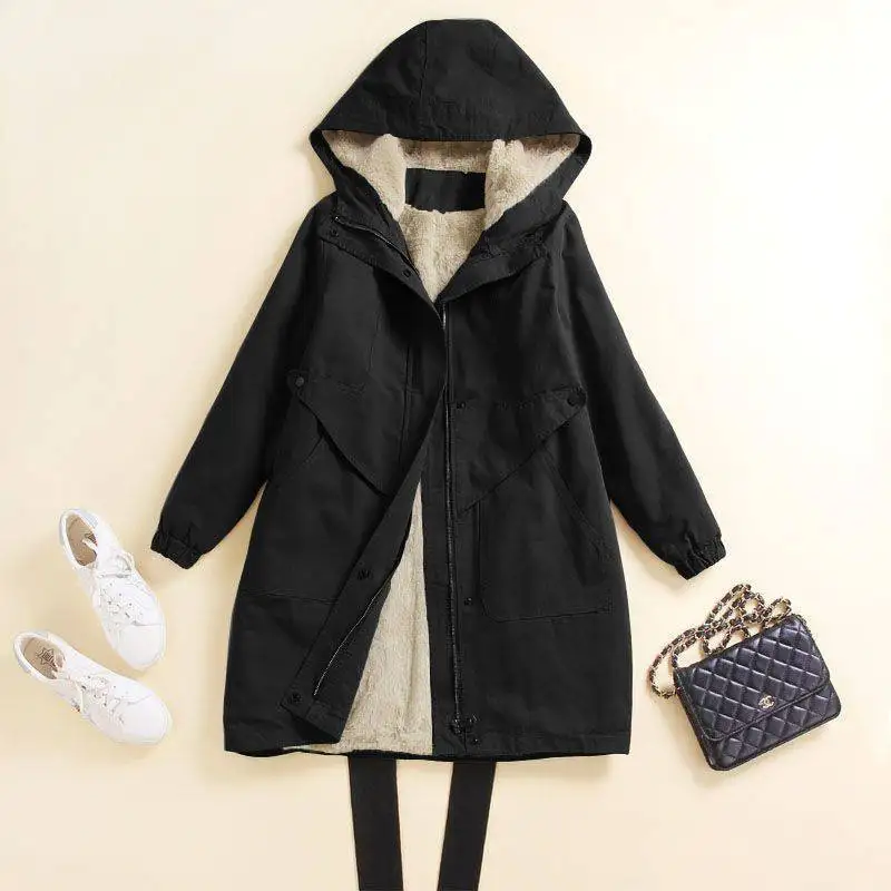 Parkas Women Mid Length Coats Hooded Zipper Jackets Full Sleeve Thick Y2k Streetwear Elegant Jacket Work Coat Autumn Winter 2025 3