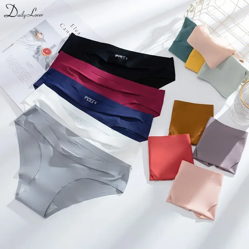 1PC Solid Color Women\'s Panties Silk Satin Seamless Underwear Female Breathable Briefs Girls Cozy Panty Sexy Lingerie New Style