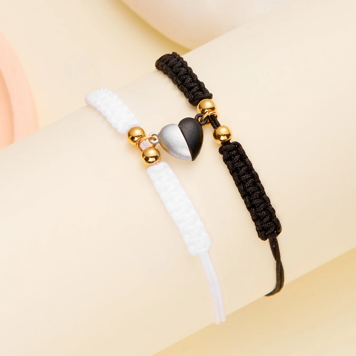 2-teiliges einfaches glückliches rotes Seil-geflochtenes Armband für Damen und Herren, romantisches Herz, magnetisches Paar, passende Armbänder, Freundschaftsschmuck – Detail 24