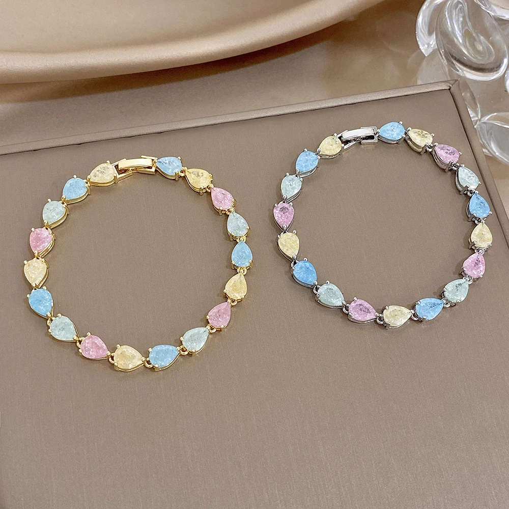 AENSOA Marken-Armband für Damen, modisch, aus Edelstahl, in Macaron-Farben, mit Wassertropfen-Zirkonia-Elementen, klassisch, wasserdicht, für Partys – Detail 8