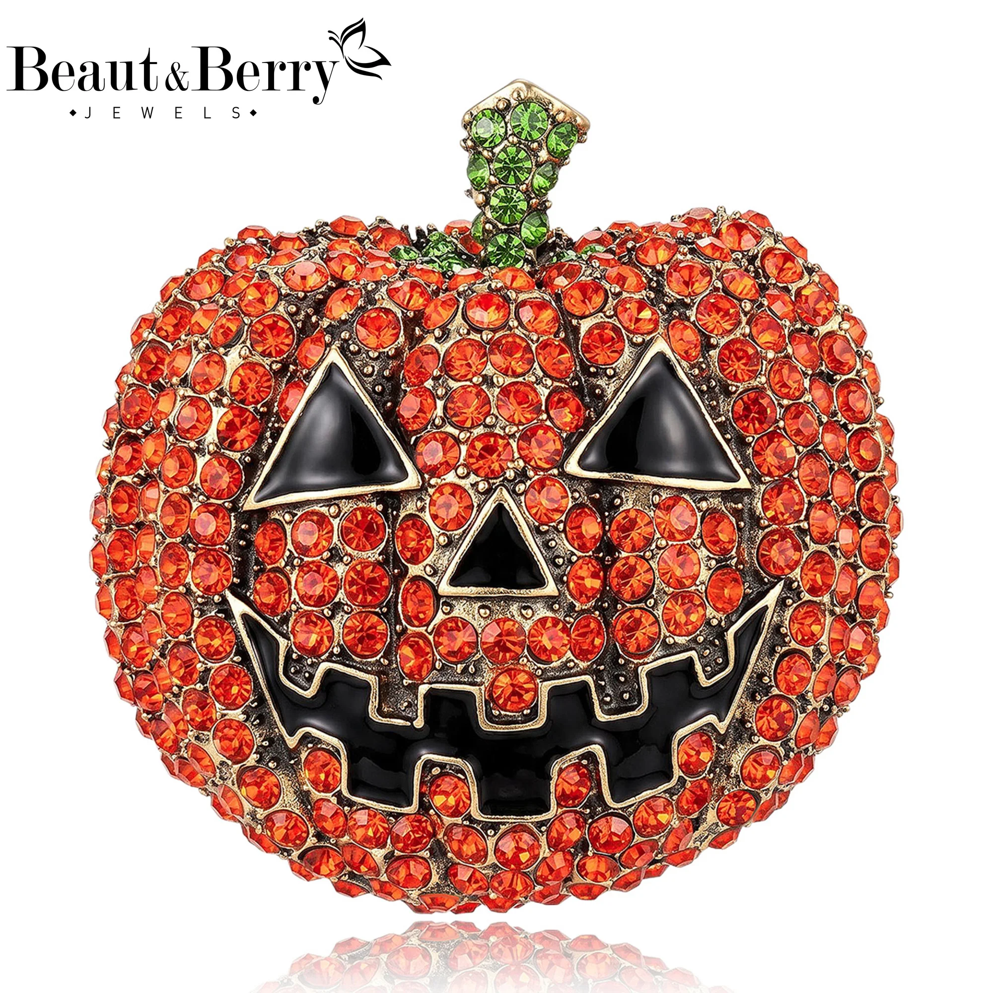 Beaut&Berry Halloween Rhinestone Pumpkin Brooches for Women Unisex Festive Pins Casual Party Jewelry Accessories Gifts Decoratio