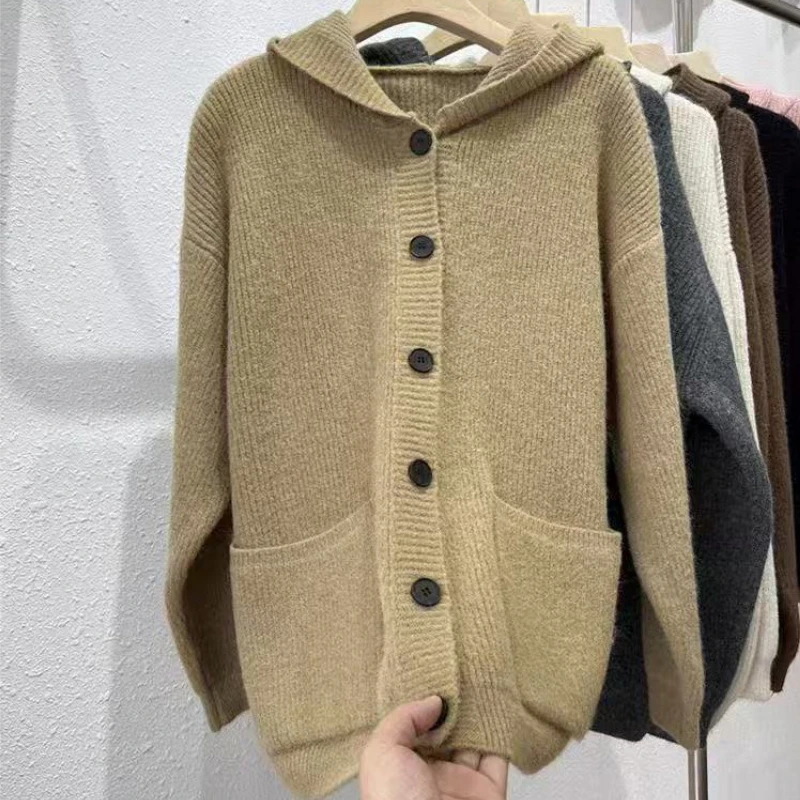 

Cardigan Women Sweaters Coats Hooded Jackets Full Sleeve Jumpers Y2k Streetwear Elegant Knit Casual Open Stith Autumn Winter