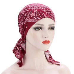 Vrouwen Moslim Print Voorgebonden Hijab Chemo Cap Binnenhoeden Elastische Kanker Mutsen Bandana Haaruitval Hoofddoek Tulband