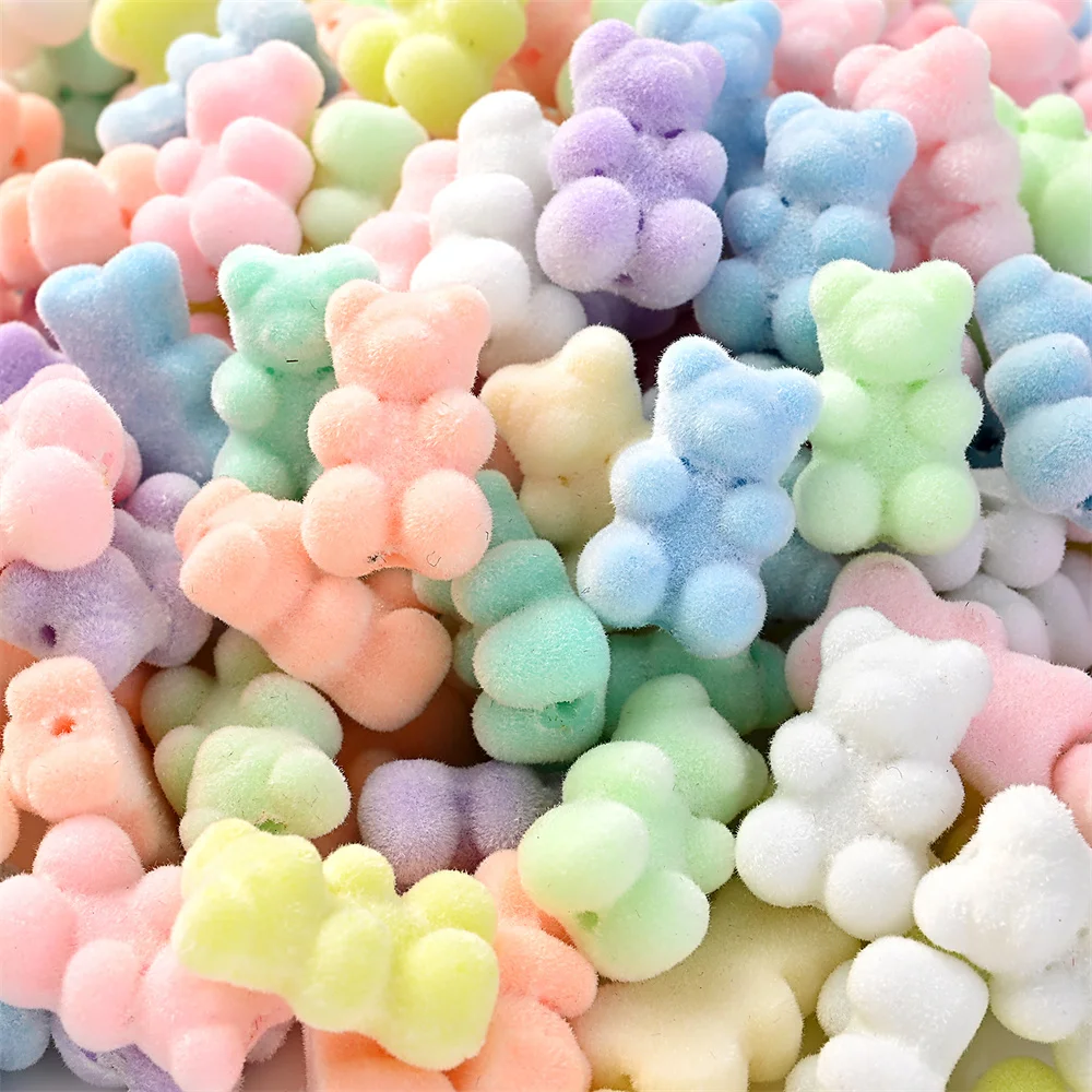 10pcs 12x18mm Makaron Flocking Bear Spacer Beads Vertical Hole Acrylic Beads For Jewelry Making Bracelet Necklace Diy Earring