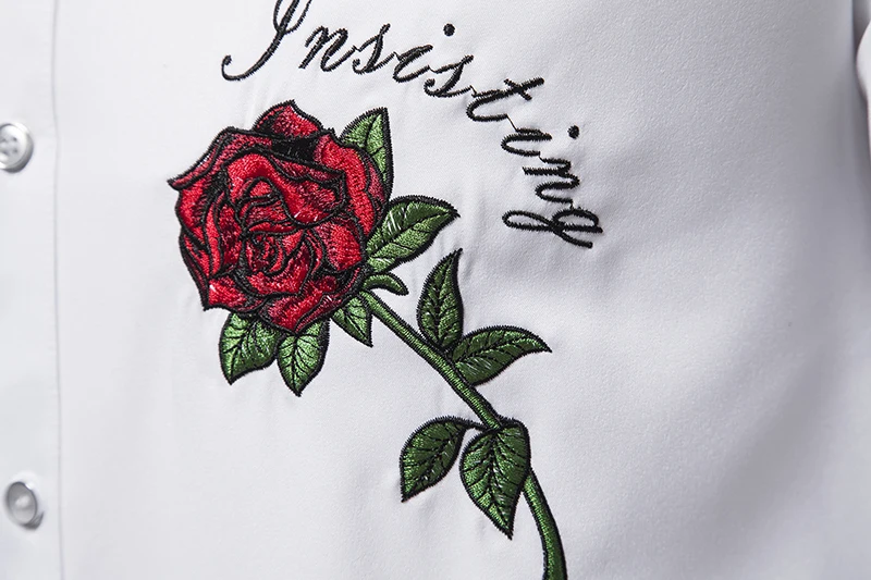 2023 neues Hemd Rose Stickerei Hemd lässig Langarm Slim Fit Mode Shirts Männer Kleidung Männer Shirt