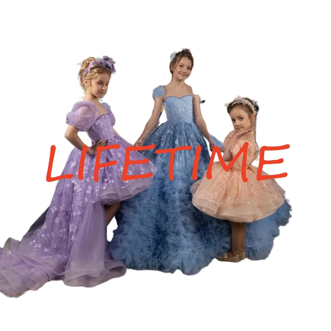 CustomizedLength 子供の誕生日パーティー初聖体拝領ガウンライラックフラワーガールドレス結婚式用 3D 蝶アップリケ高