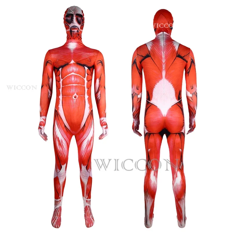 Mięśnie mężczyźni Titan Cosplay impreza z okazji Halloween dorośli kombinezon Cosplay kostium pełny kombinezon Zentai body mężczyźni umięśniony obcisły garnitur