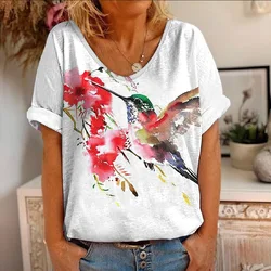 Summer Floral Birds Animals 3D Printed T-Shirt Women T Shirts Flowers V-Neck Streetwear Female Tees Harajuku Y2k Cool Girls Tops