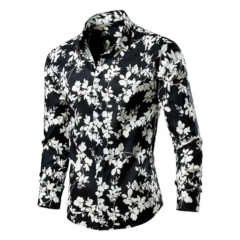 Casual Blouse Homme Baroque Banquet Shirt Paisley Men Shirt Luxury Korean Mens Long Sleeve Print Shirts Men Slim Fit