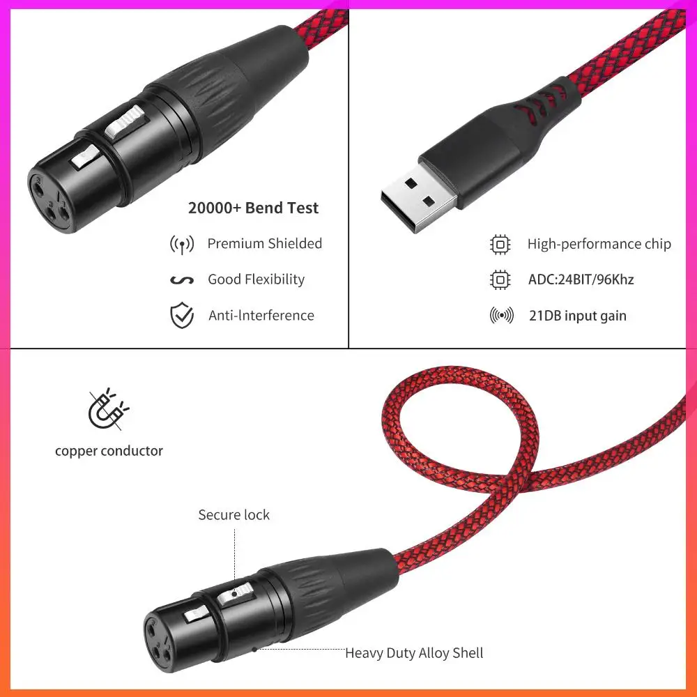 

USB Microphone Cable USB Male To XLR Female Mic Link Converter Cable (1M)