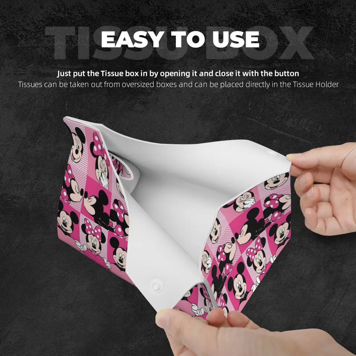 Custom Mickey Mouse Tissue Box Cover Rectangular PU Leather Cute Cartoon Facial Tissues Holder for Car