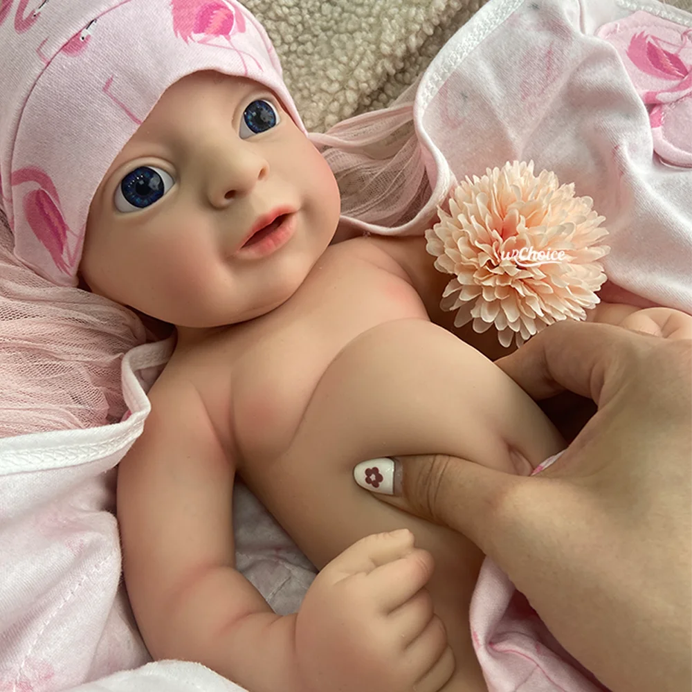 Poupée Reborn en silicone souple, 43 cm, bouche ouverte et lavable, peau peinte réaliste, pour nouveau-né, pour enfants de 3 ans et plus, cadeaux pour enfants