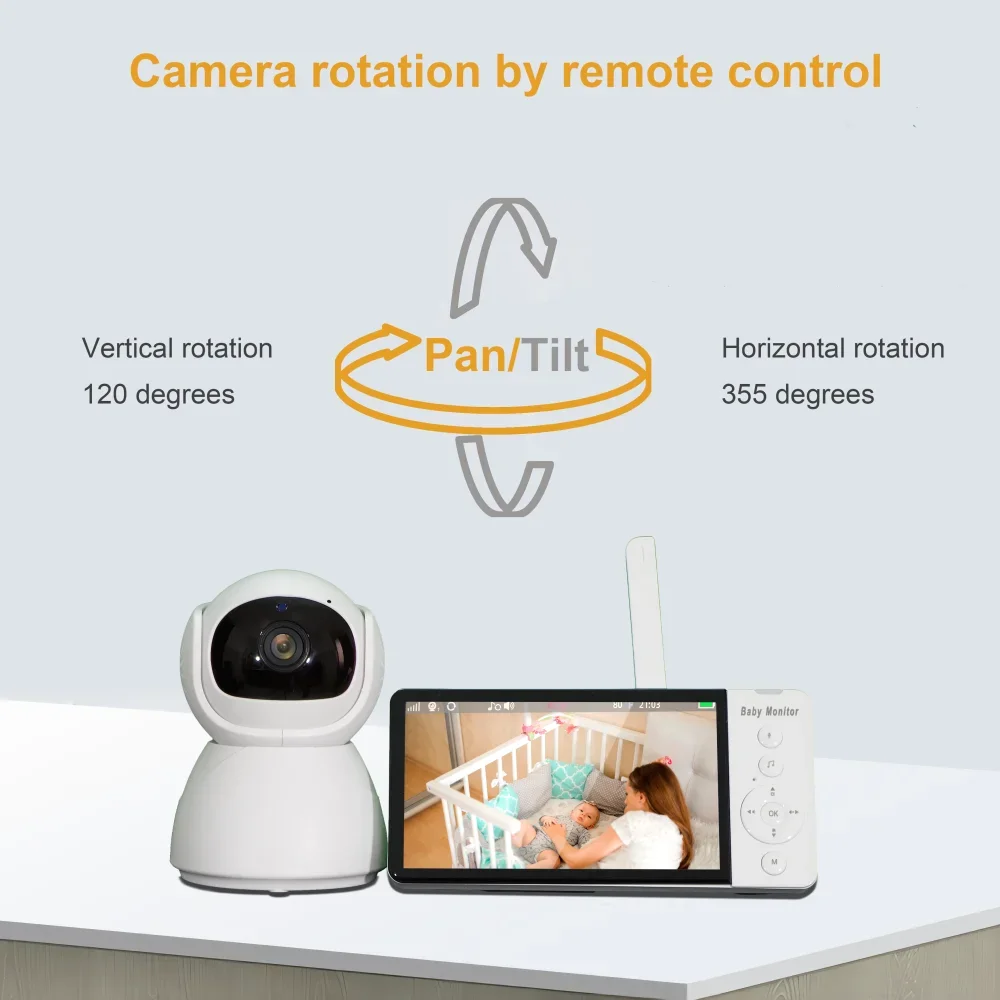 Visture 5 Inch Baby Monitor HD IPS Screen Wireless Video With PTZ Camera Night Vision 2-Way Audio VOX Lullaby Record Camera