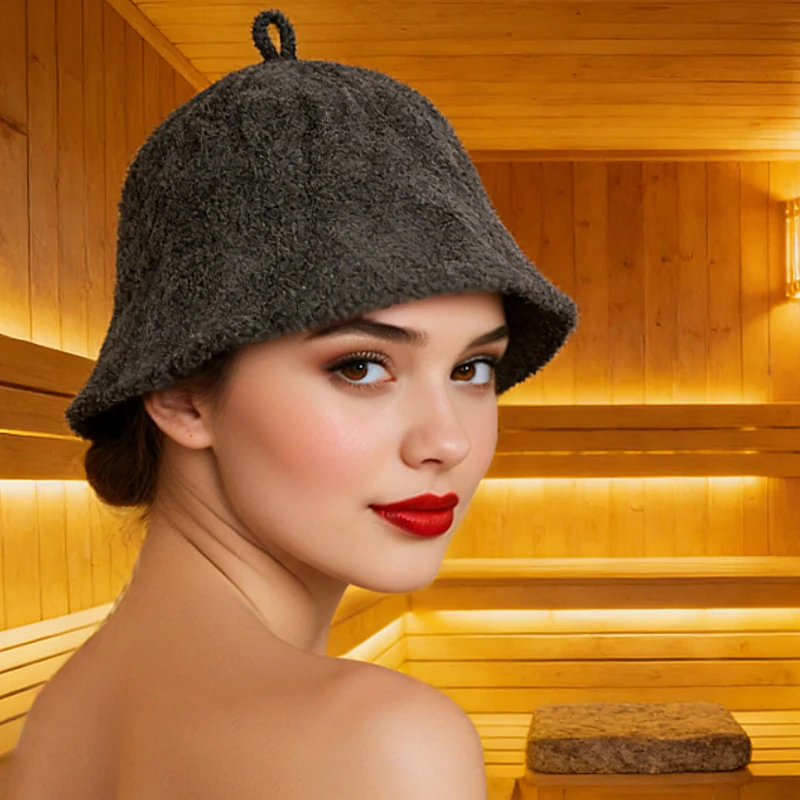 Unisex Sauna Hat Traditional Insulated Cap Heat Protection Sauna Steam Room Bathhouse Shower Hair Cap Cotton Towel Bath Hat