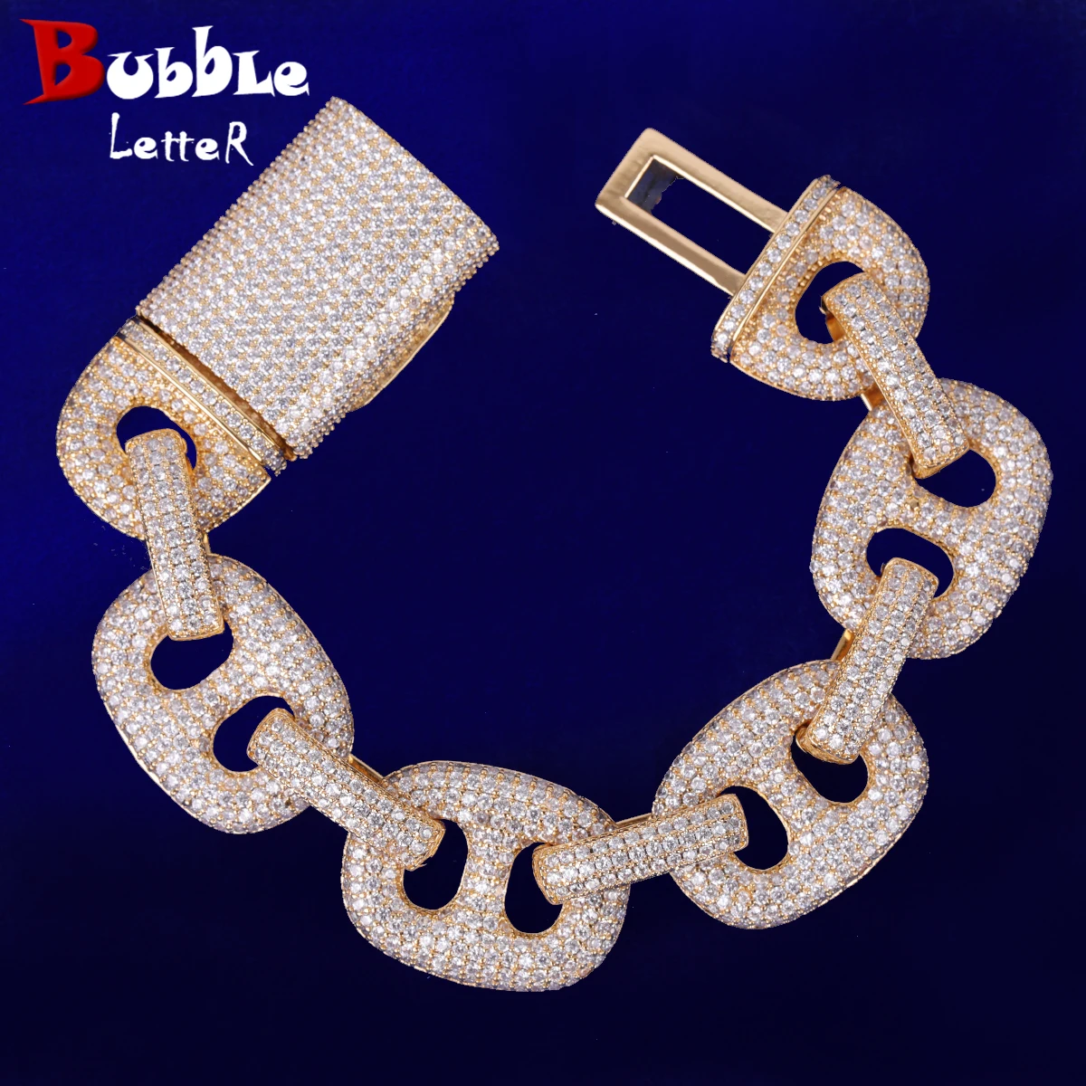 

Bubble Letter Iced Out Number 8 Cuban Link Bracelet for Men Prong Setting Real Copper Cubic Zirconia Hip Hop Jewelry