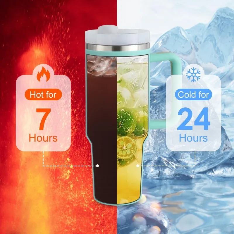 

Термокружка для путешествий с ручкой, автомобильная, вакуумная, 40 унций, с соломинкой, автомобильный термос для кофе, двухслойная, 1200 мл, дорожная кружка для воды