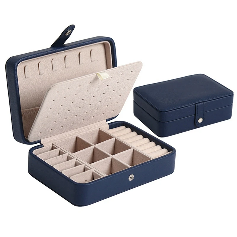 Leather Portable Jewelry Box Double Simple Earrings Ring Jewelry Casket Can Hold 68 Earrings