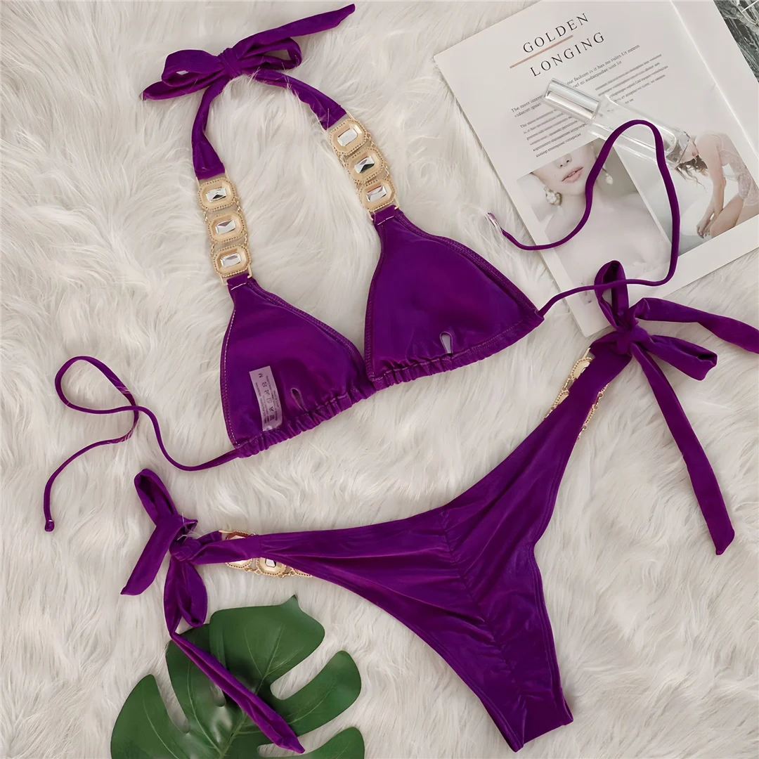 10 Farben Diamant-Strass-Steine Neckholder-Bikini Damen-Badebekleidung Zweiteiliger Bikini-Set Badeanzug Badebekleidung V6194 – Detail 35