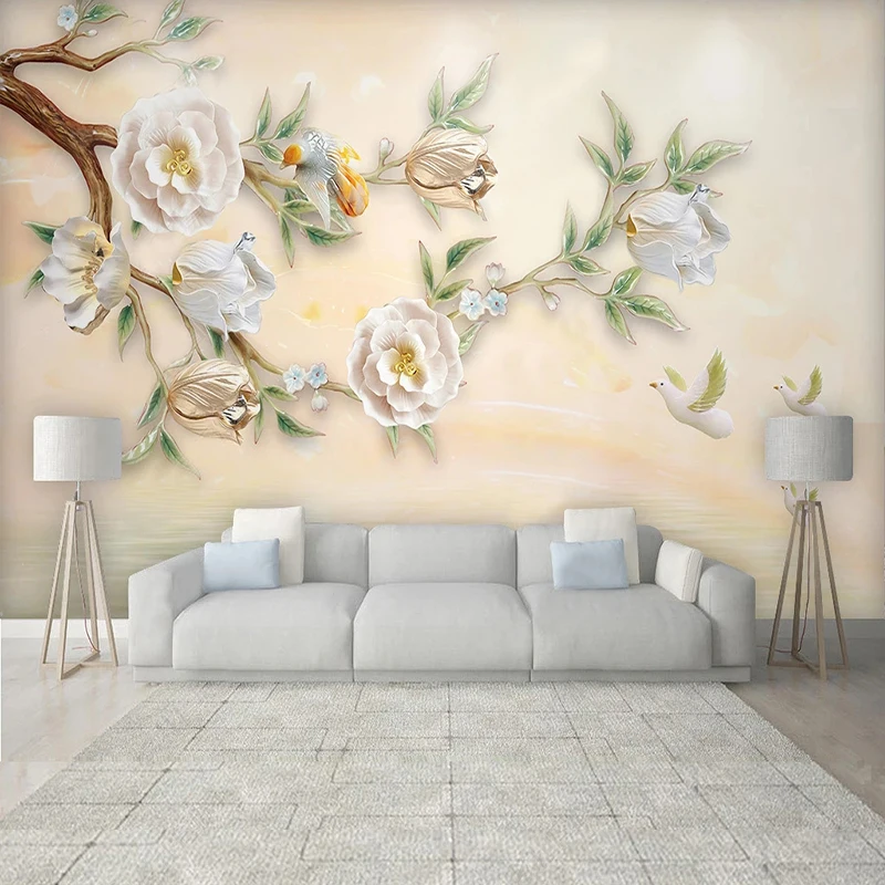 

Custom Photo Wallpaper 3D Relief Magnolia Flower Living Room TV Background Wall Decor Modern Creative Home Mural 3D Wallpapers