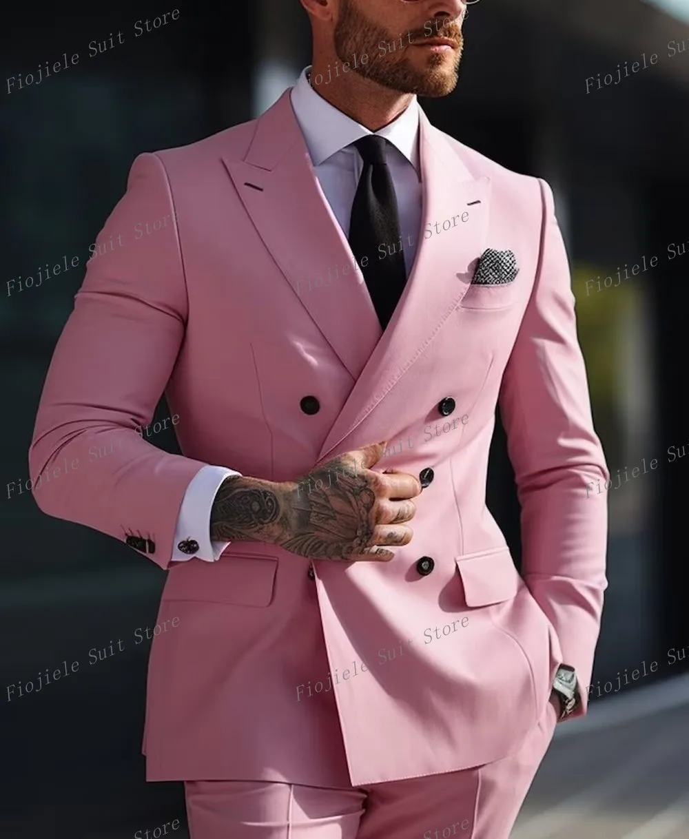 

Pink Men Business Suit Groom Groomsman Tuxedos Wedding Party Formal Occasion 2 Piece Set Jacket Pants