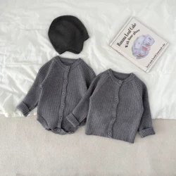 Autumn Newborn Baby Boys And Girls Threaded Knitted Long Sleeve Wrap Farts Top Children's Casual Outing Baby Clothes