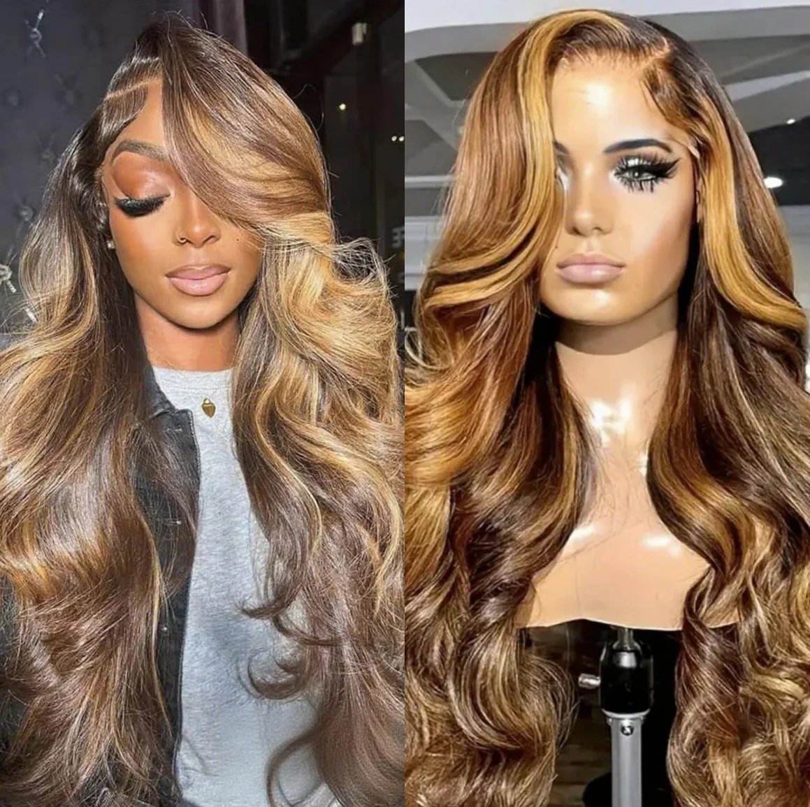 30 Inch 13x4 Highlight Body Wave Curly Wig Hd Lace Front Human Hair Wigs With Baby Hair 200% Density Pre Plucked For Women