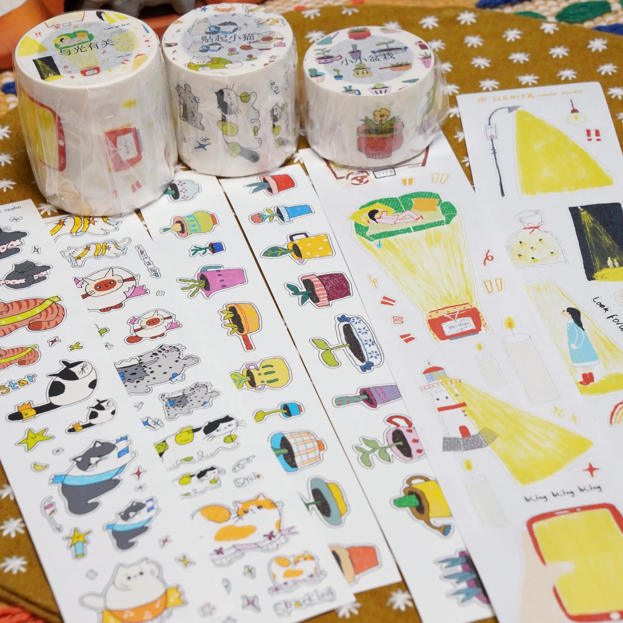 Wanle Studio Vintage Katze Kleine Topfpflanze Washi Tape für Planer, Kartenherstellung, DIY Scrapbooking, Planungs- und Dekorationssticker