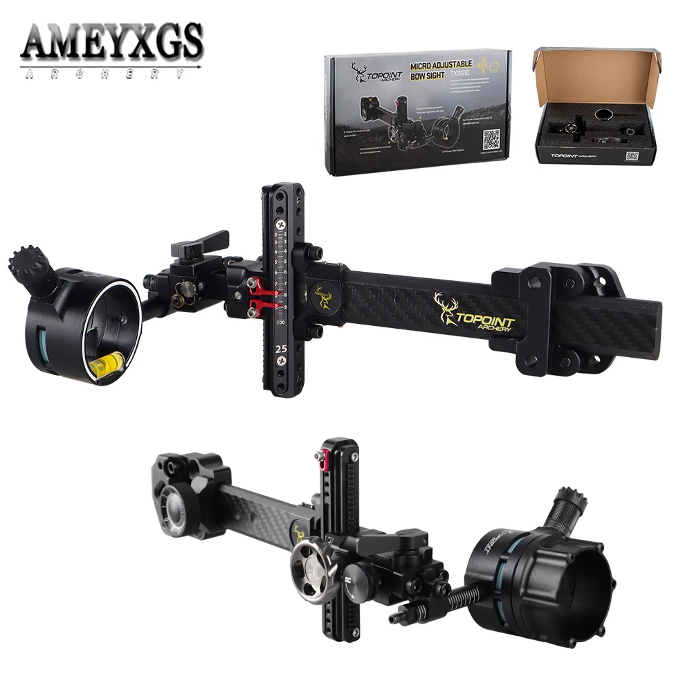 Compound Bow Sight 4x/6x/8x 1 Pin Archery Sight CNC Aluminum Carbon Fiber Extension Adjustable Bow Hunting Shooting Accessories