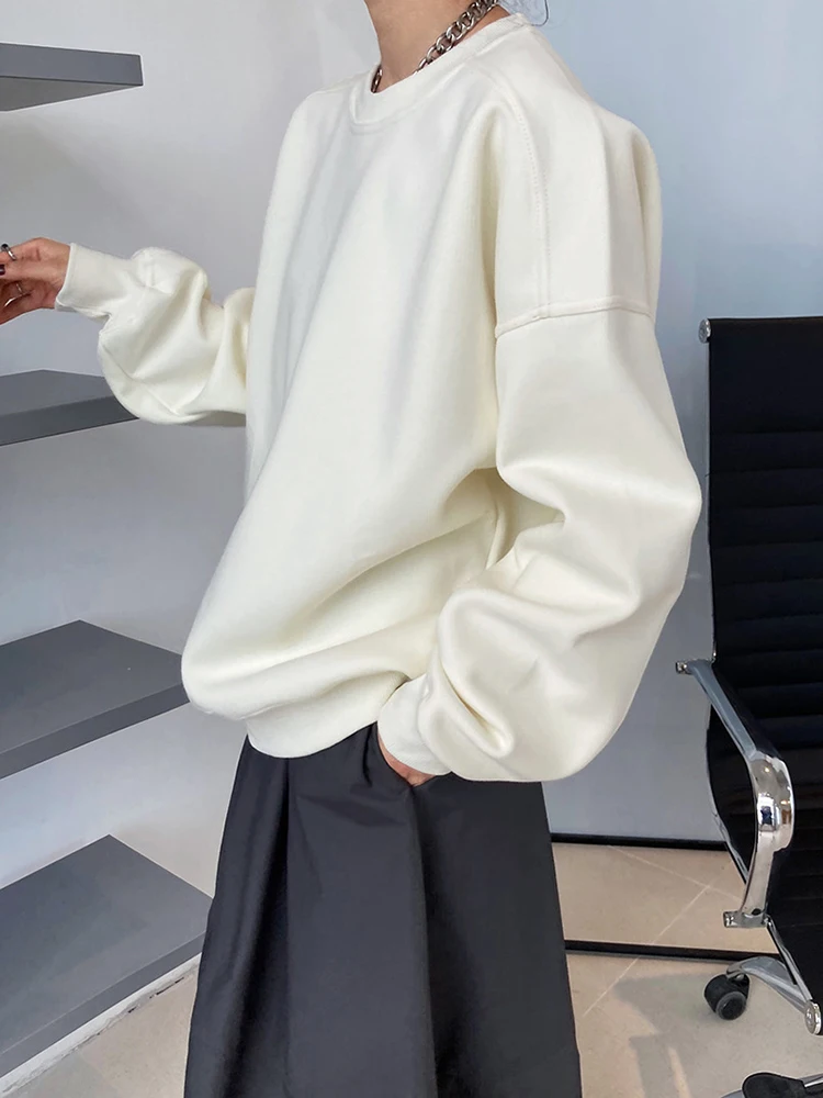 [EAM] Red Apricot Casual Plain Sweatshirt New Round Neck Long Sleeve Women Big Size Fashion Tide Spring Autumn 2023 1DH6655