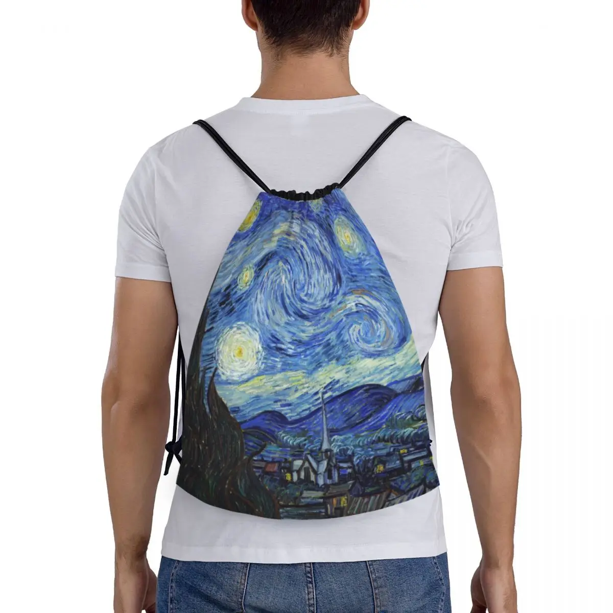 Custom Vincent Van Gogh Starry Night Drawstring Backpack Women Men Gym Sport Sackpack Foldable Art Painting Shopping Bag Sack