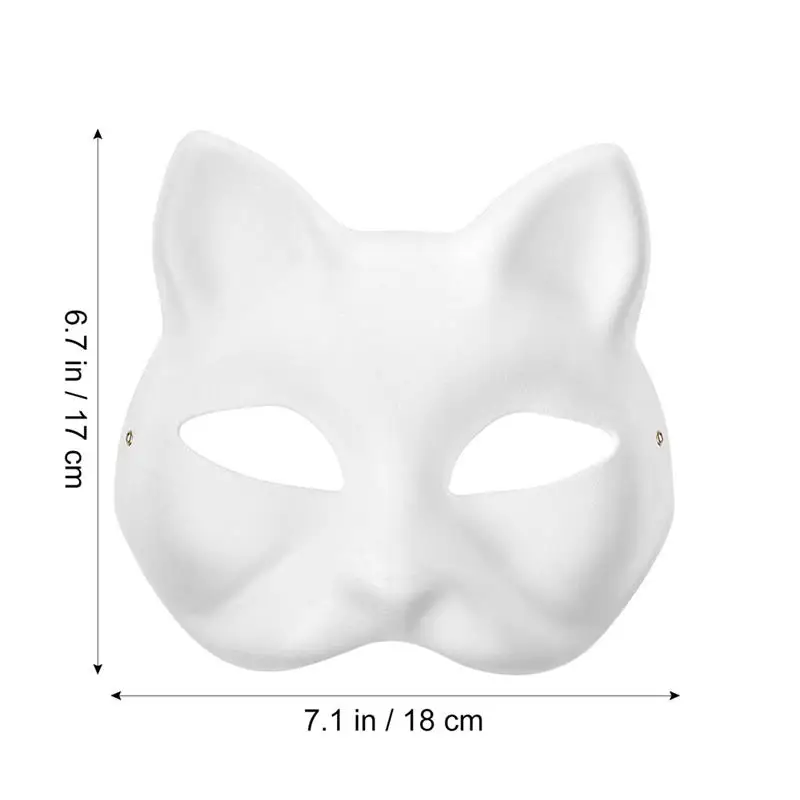 2Pcs Masquerade Cat Face Mask White Paper Blank DIY Hand Painted Mask Animal Half Face Mask Kingergarden Kids Graffiti Mask