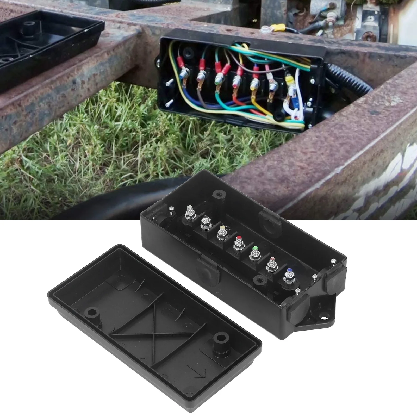 Trailer Junction Box 7 Way ABS Terminal Connector Waterproof Distribution Block for Power Car Junction Box Trailer Junction Box