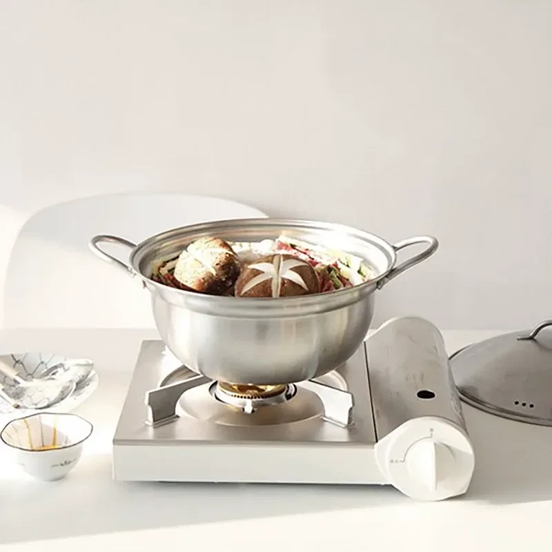 For Large Capacity Stainless Steel Soup Pot with Lid Induction Cooker Compatible Double Ear Steamer Matchable Japanese Style
