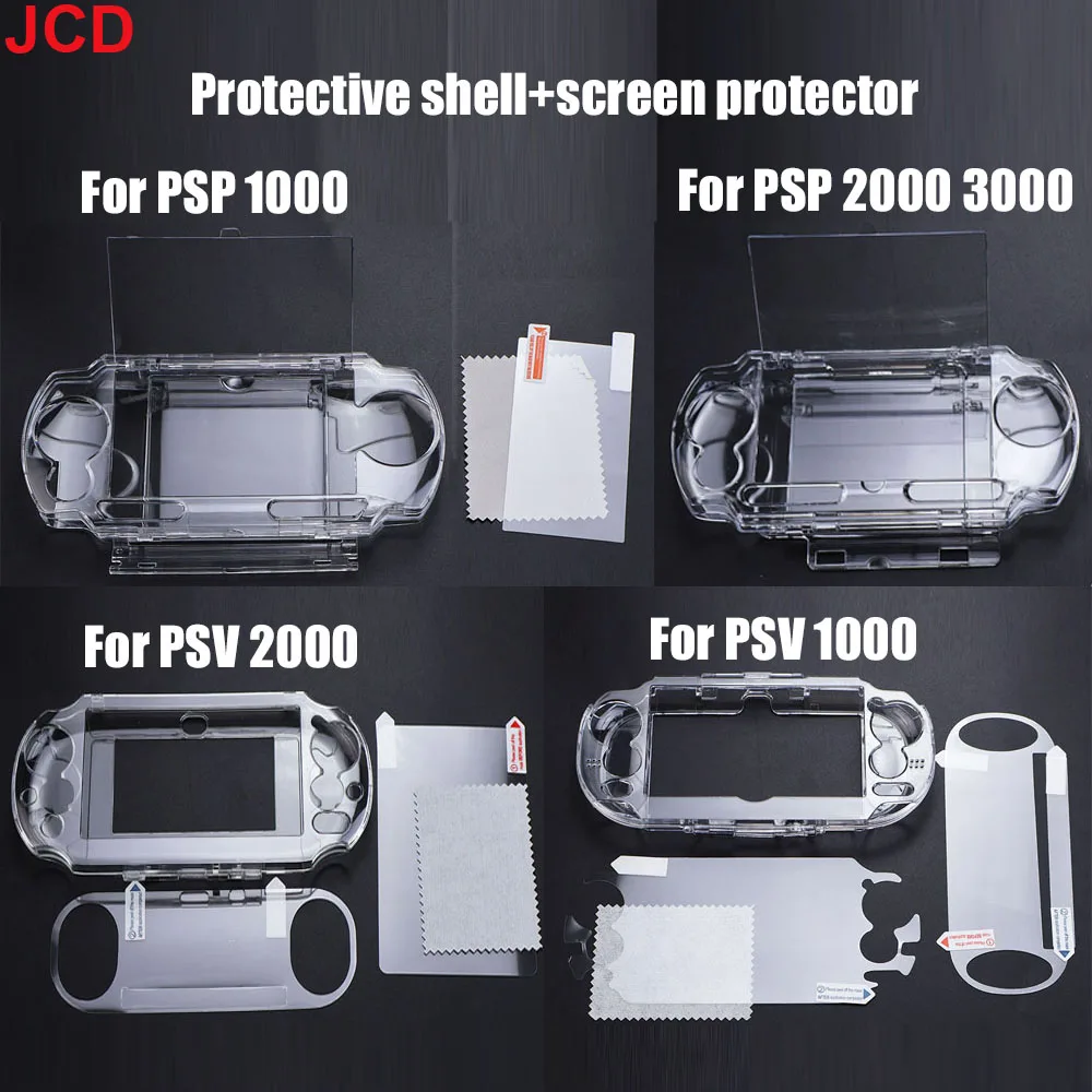 For PSP1000 2000 3000 PSV2000 Transparent Cover Case Snap-in Crystal Protector Case Protective Shell With Screen Protector Film
