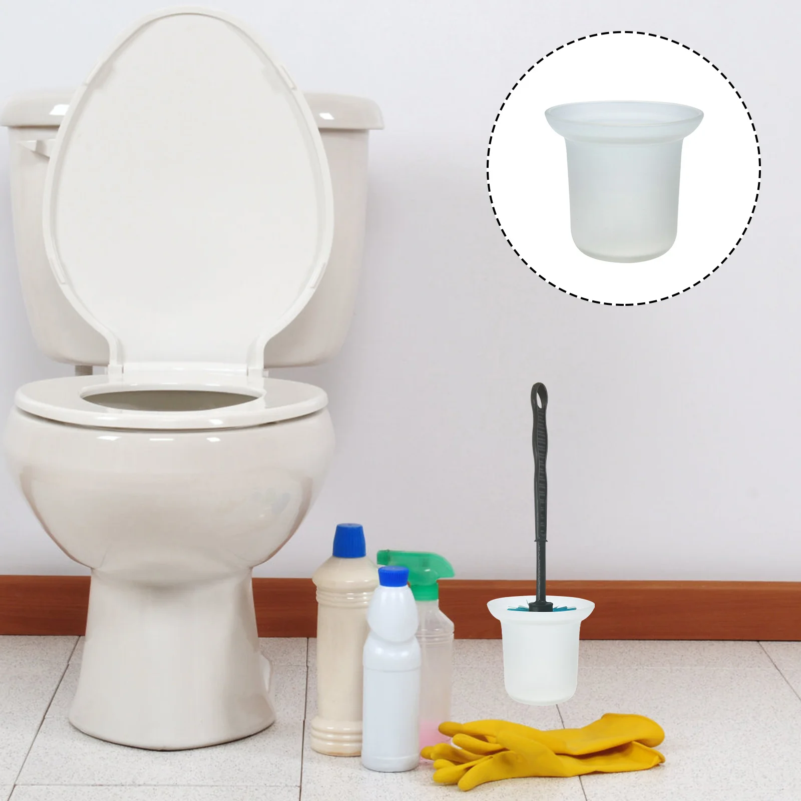 

Scrubber Brush Glass Base for Toilet Cleaning Tool Storage Suitable for Home Bathroom Hotel Office Centers Toilet Brush Holder