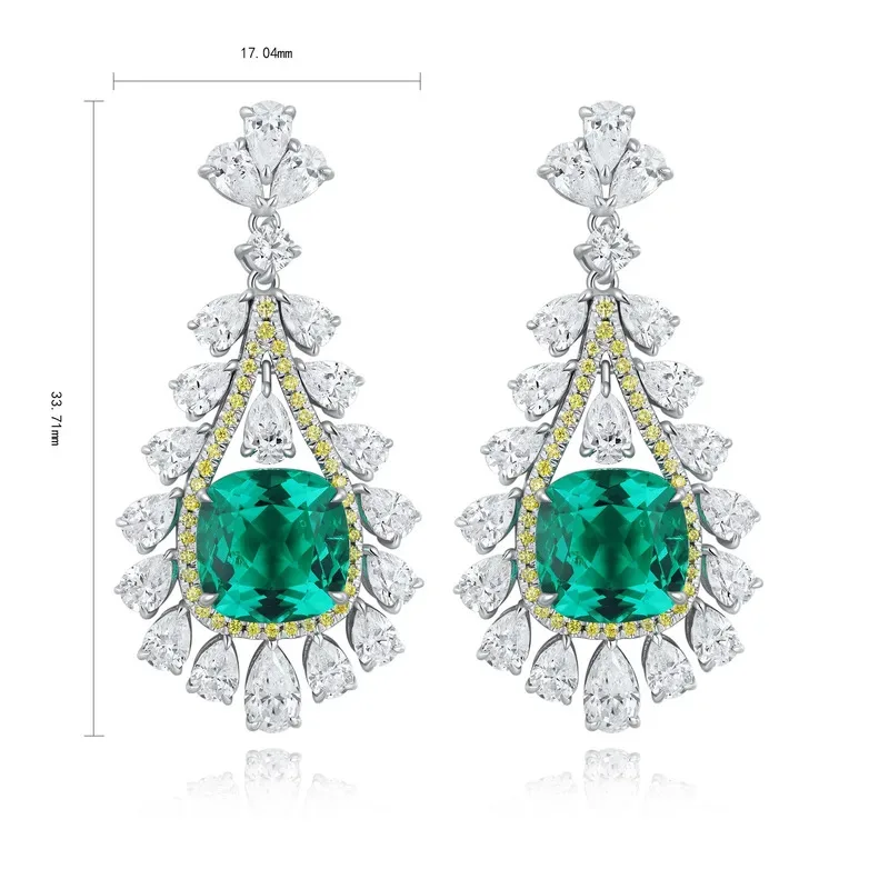 

925 Sterling Silver Lab Grown Emerald Drop Earrings Vintage Jewelry Gift for Women