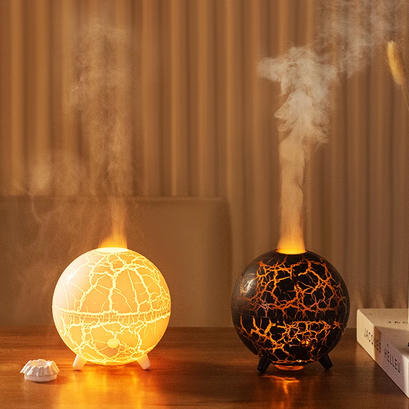 Creative Planet Aroma Diffuser USB Powered Color LED Night Light Flame Crack Projection Humidifier for Bedroom Air Purification
