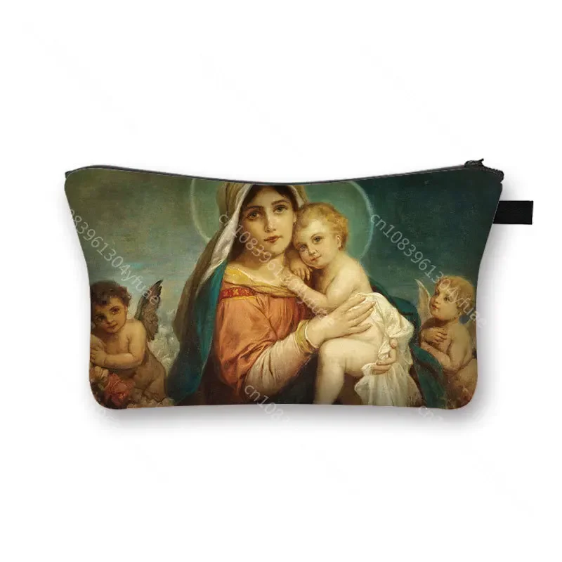 Vintage Oil Painting Religion Jesus Cosmetic Bag Women Canvas Portable Makeup Bag for Travel  Ladies Makeup Organizer Bags