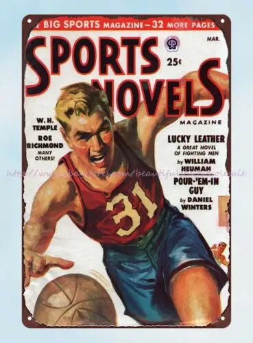 Sports Novels Magazine cover basketball player 1949 metal tin sign vintage wall