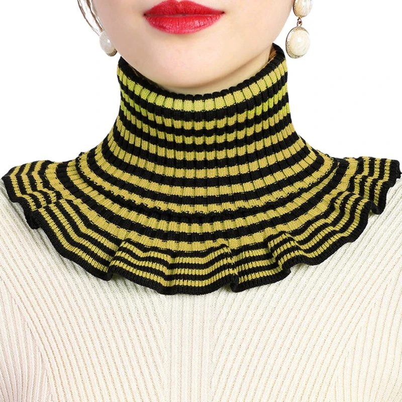 Women Winter Ribbed Knit Fake Collar Striped Turtleneck Dickey Neck Warmer Scarf