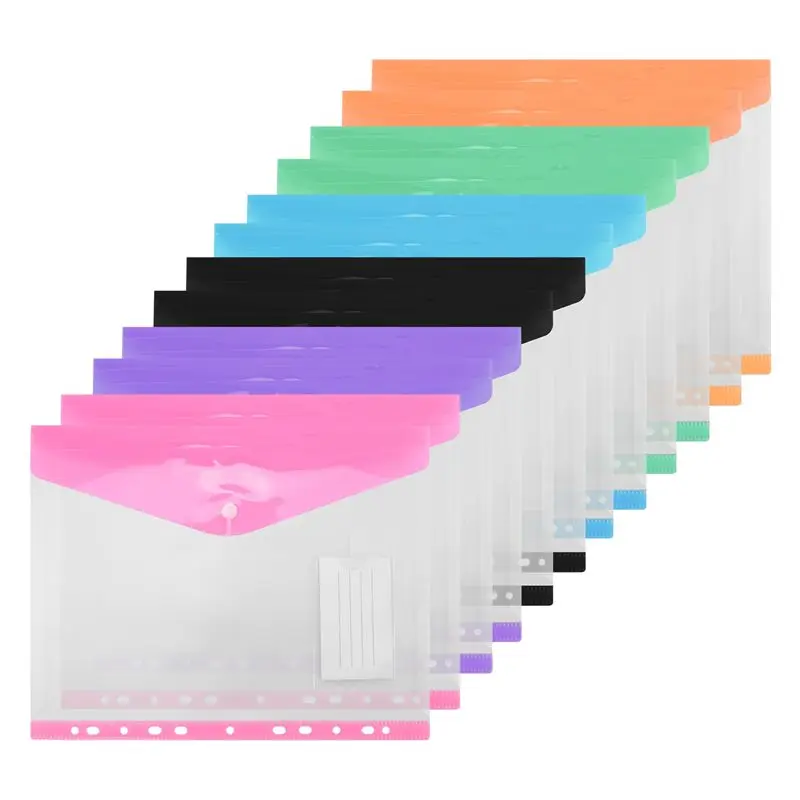 

Набор пластиковых папок для документов формата А4 A46M-12Pack, расширяемые перфорированные карманы формата А4 для папок А4, с застежкой-кнопкой и карманом для этикетки