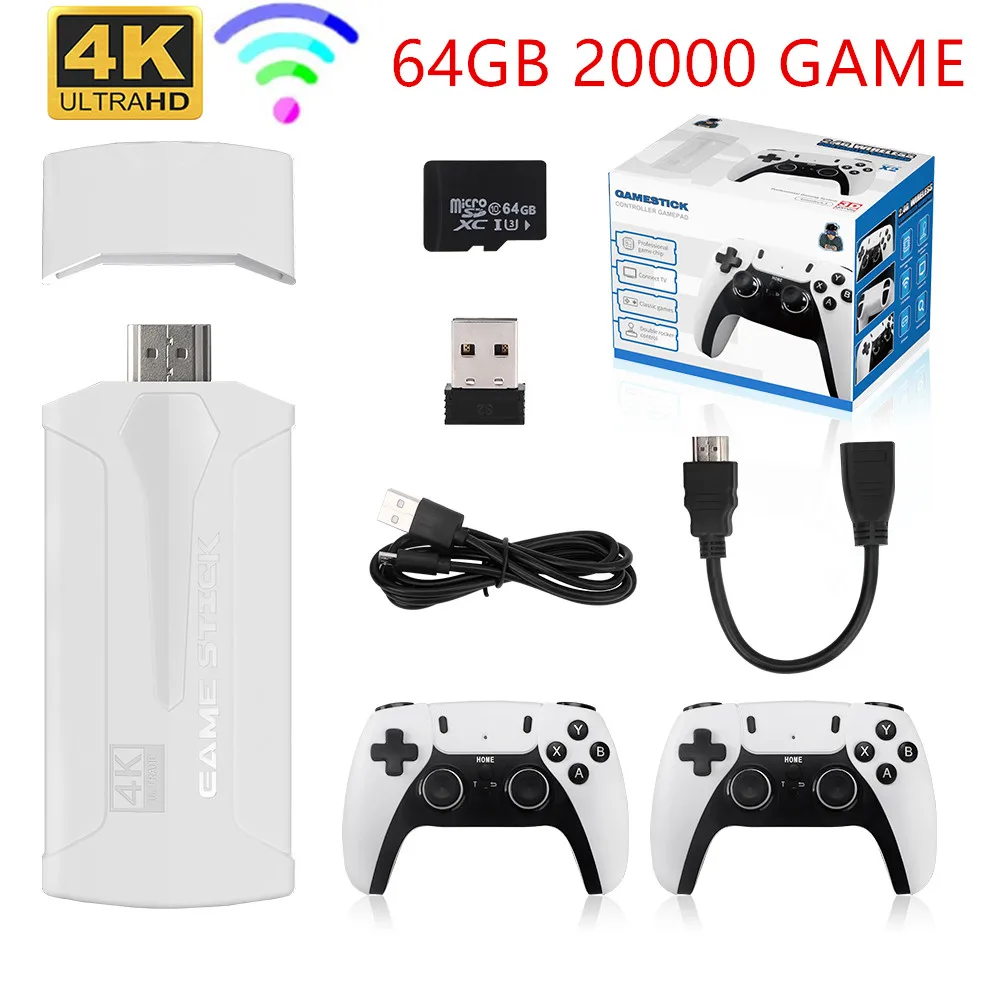 M8 PLUS Retro Video Game Console 2.4G Wireless Console Game Stick 4k 64GB 20000 Games Portable Game Console for TV