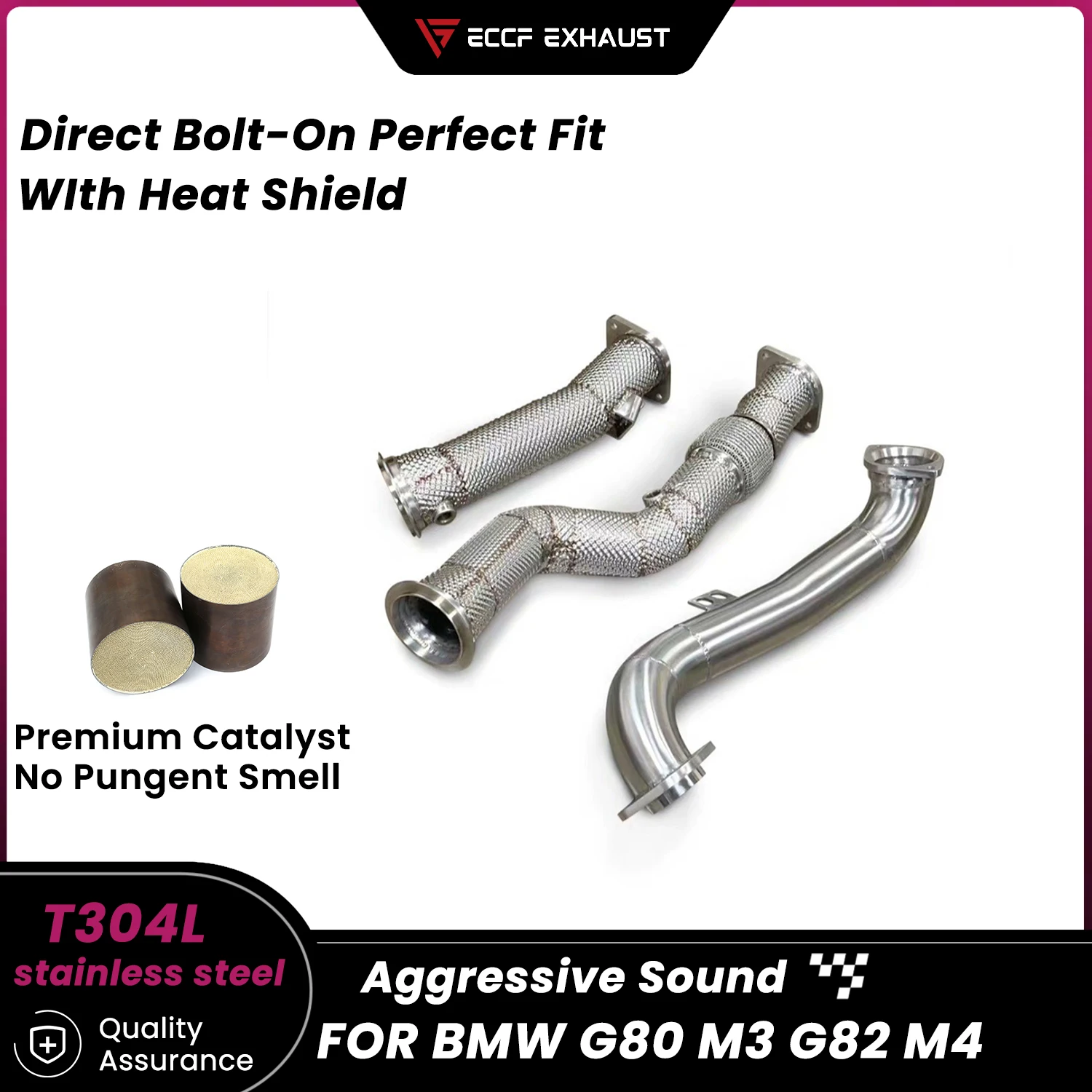 

Sporty Downpipe With Heat Shield For BMW G80 M3 G82 M4 Aggressive Exhaust Sound High Flow