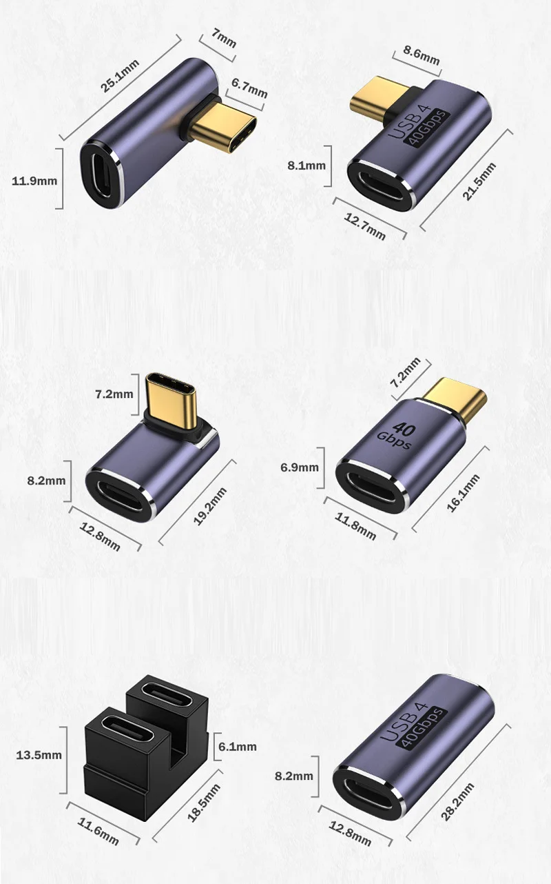 USB TYPE C 3.0/3.1 Male/Female Adapter Converter Cable Plug U-Shape Straight Angle UP Down 40Gbps Data Transmit 100W Charging