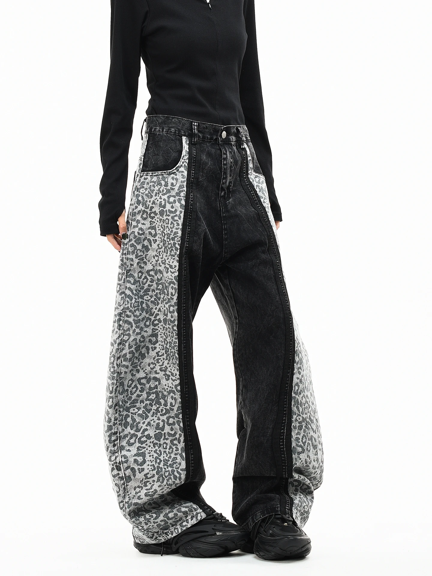 

OV Original American Sle Waed out Leopard Print Patchwork Loose Wide Leg Casual Pants Men's Old Money Sle Trousers