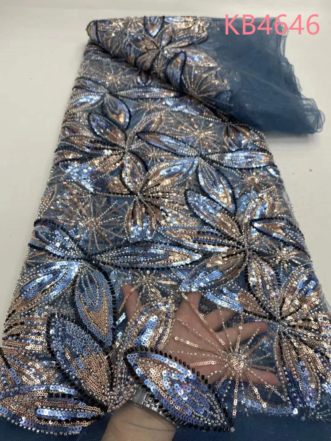 

Luxury Sequence Lace Fabrics Nigerian Beads Embroidered Mesh Lace Fabrics African Tulle Lace For Wedding Lace Fabric KB4646
